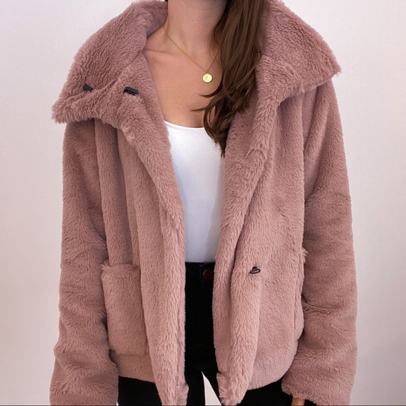 Mauve Faux Fur Jacket with Collar - Picture 4 of 6